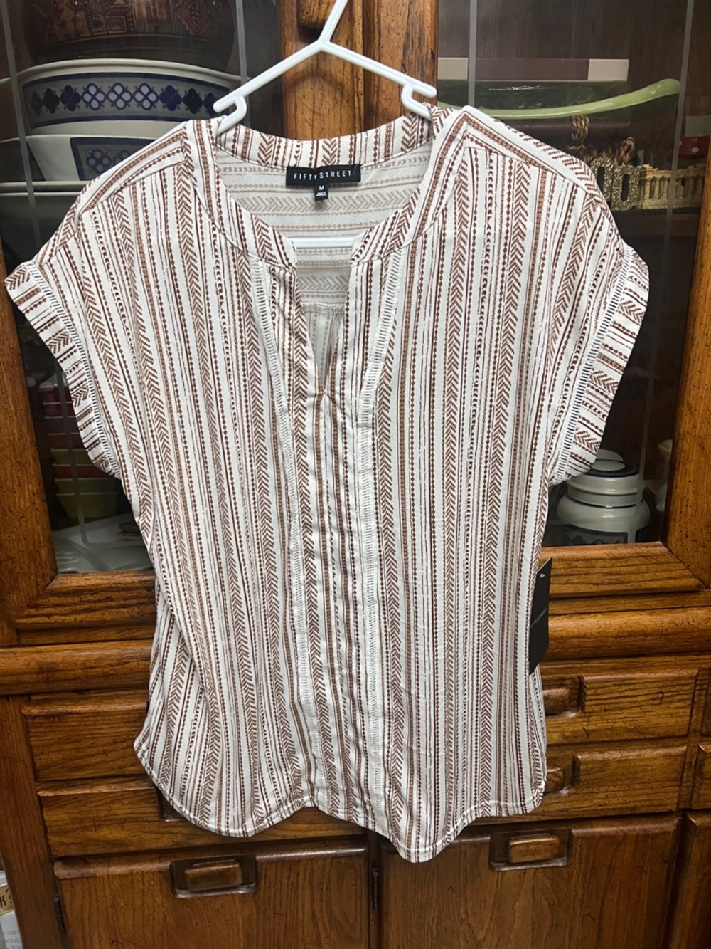 Women's Short-Sleeve Striped Top White & Brown